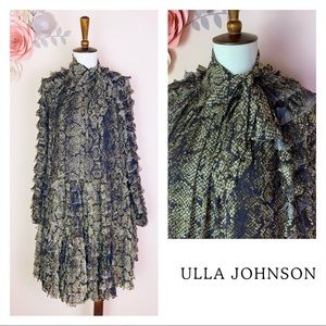 New! Rare ULLA JOHNSON  Runway Snakeskin Chiffon Silk Cut-Out Tiered Dress